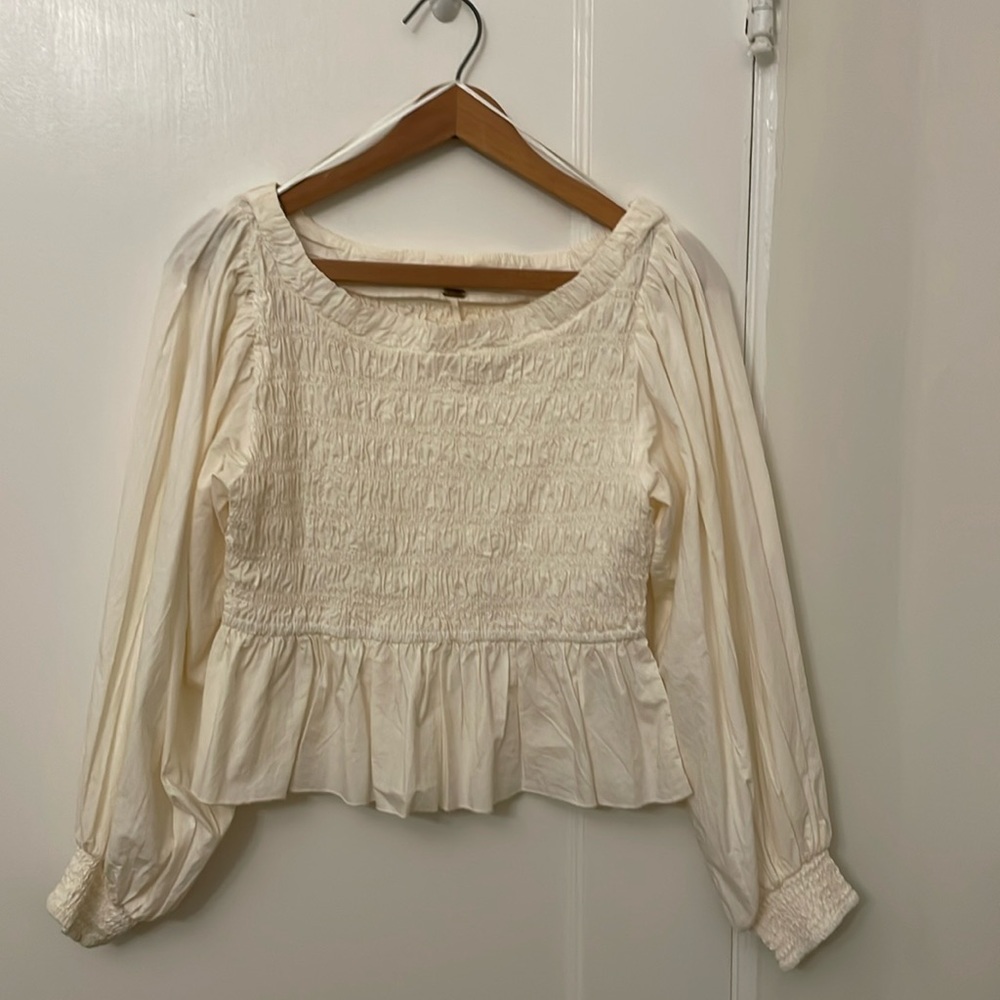 Free People Smocked Long Sleeve Top